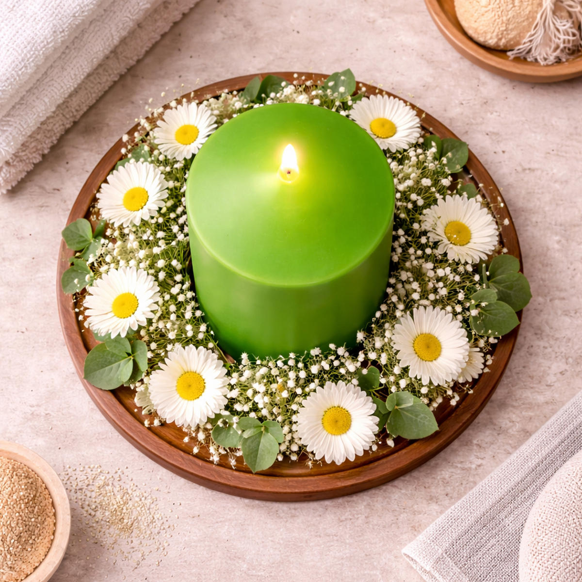 STUMPENKERZEN (4er Pack) Ø6cm x 10cm - Grün - Grün, Naturmaterialien (10cm) - HS Candle