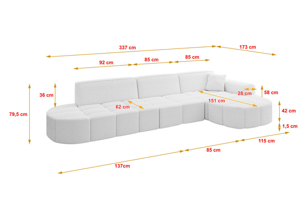 ECKSOFA Ottomane Links LIVO-L2 - 337x173x79,5 cm Bordeauxrot - Bordeaux, Holzwerkstoff/Textil (337/173cm) - ALTDECOR