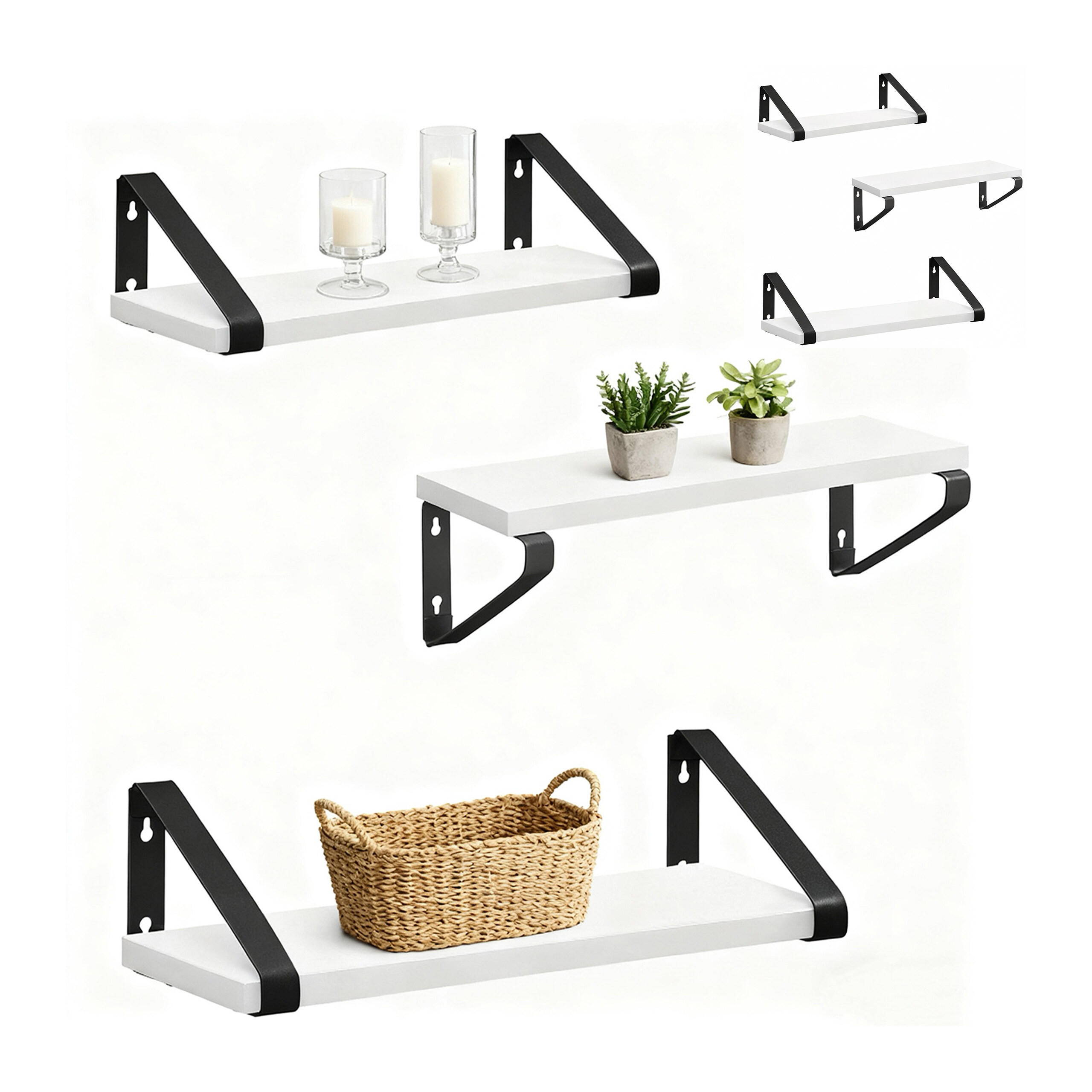 WANDREGAL-SET - Weiß, Holzwerkstoff/Metall (40/11/12cm) - Relaxdays