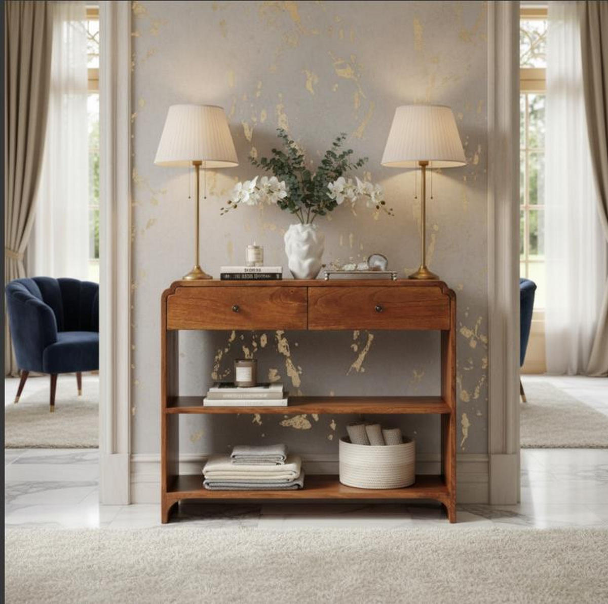 KONSOLENTISCH mit Kastanien-Finish, 2 Schubladen, 2 offene Ablagen, braun. - Braun, Holz (35/90/78cm) - Artisan Furniture