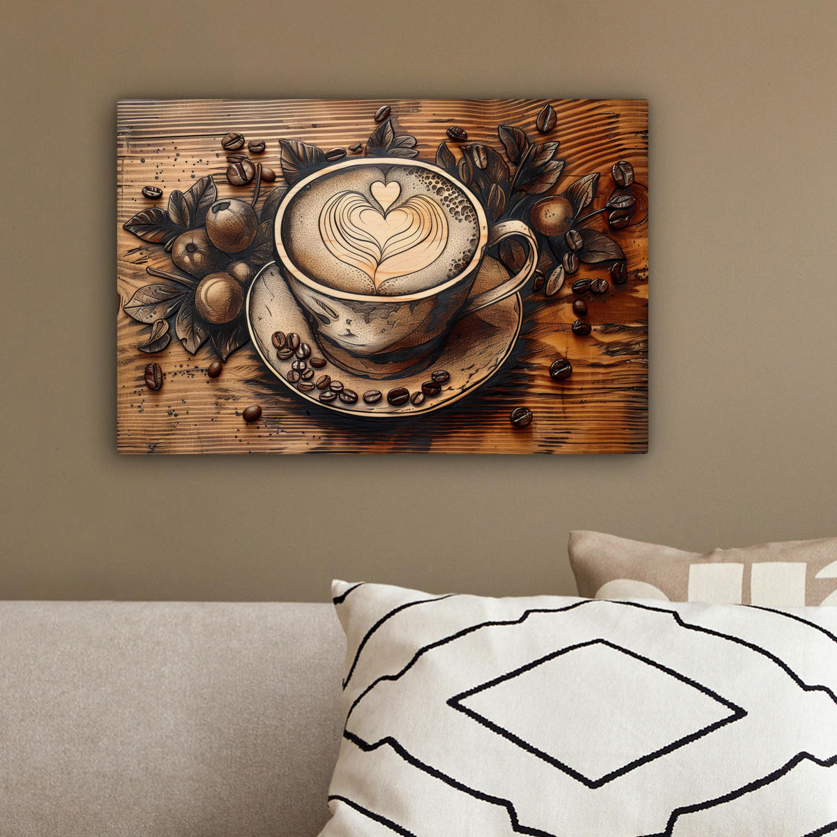 LEINWANDBILD Kaffee - Vintage - Braun - Tasse - Holz 30x20 cm - Braun, Textil (30/20cm) - MuchoWow