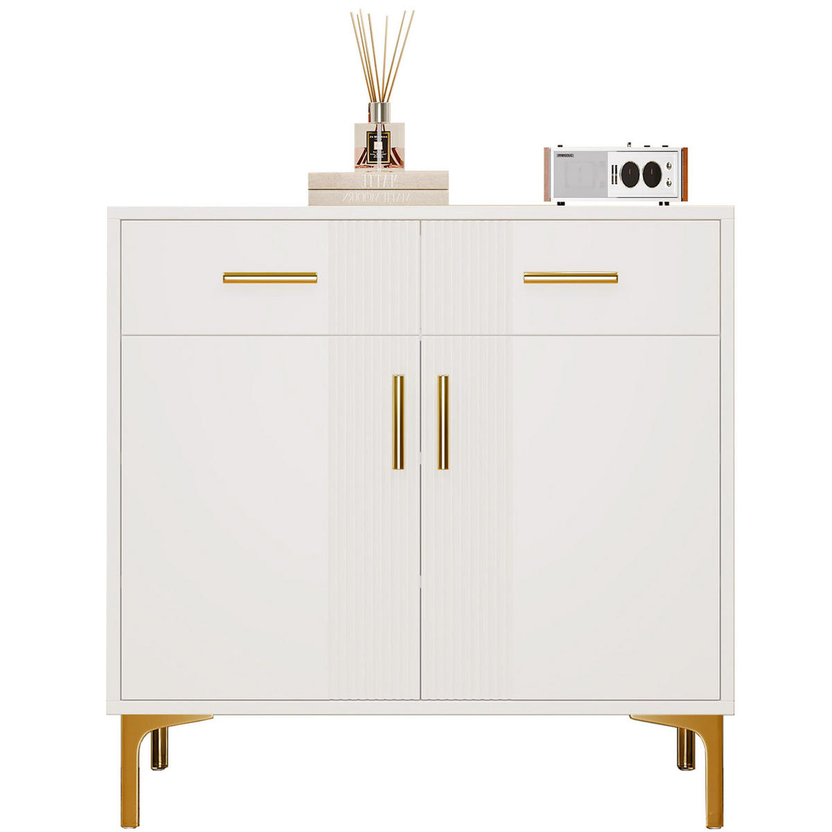 SIDEBOARD 80/35/79,5 cm weiß aus MDF mit 2 Türen, 2 Schubladen und Kippsicherung - Weiß, Holzwerkstoff (80/79.5/35cm) - OKWISH