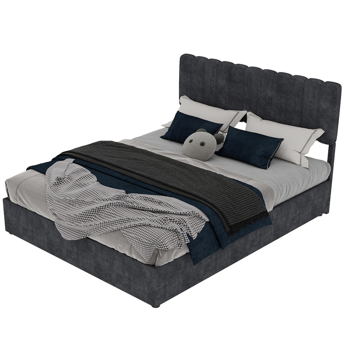 POLSTERBETT 160/200 cm grau aus Stoff und Metall mit Stauraum - Grau, Textil (160/200cm) - OKWISH