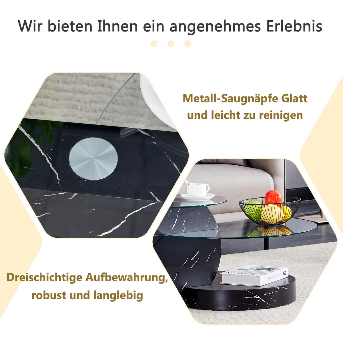 COUCHTISCH 69.8/49.8 cm schwarz aus MDF und Glas mit mehrstufiger Ablage - Transparent, Holzwerkstoff (89.9/69.9/43.2cm) - OKMYHOME