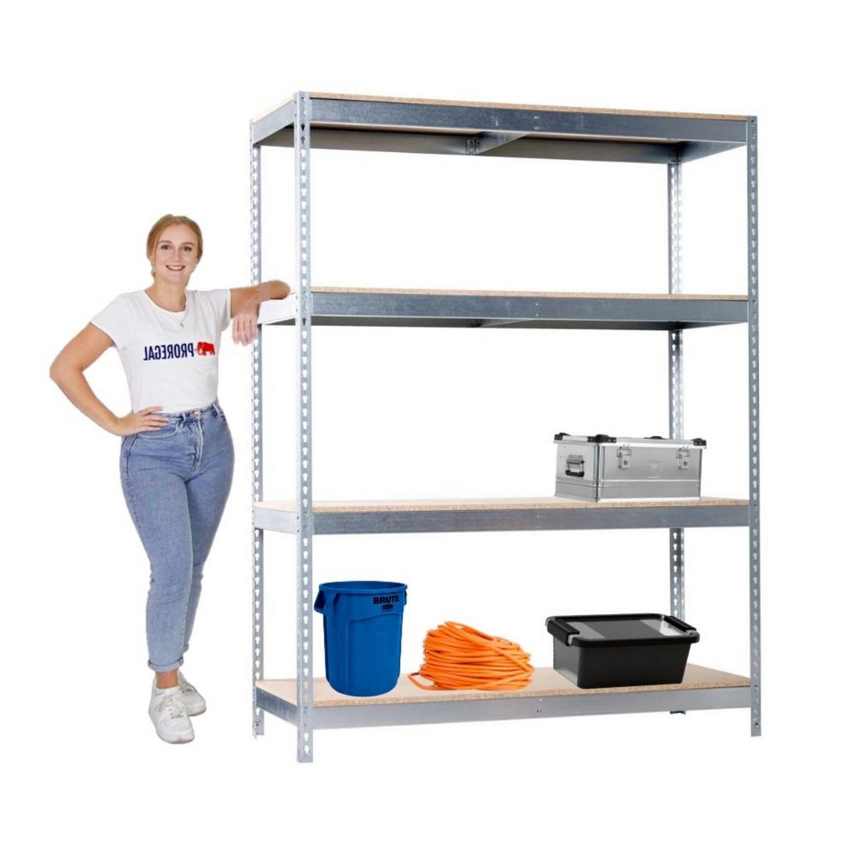 SCHWERLASTREGAL Wood Beast Four HxBxT 200 x 240 x 90 cm 4 Ebenen Fachlast 400 kg Verzinkt - Silberfarben, Metall (240/200/90cm) - PROREGAL