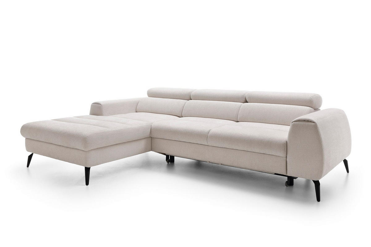 ECKSOFA NOTE Creme Chenille mit Schlaffunktion - Creme, Holz (270/184cm) - MASSENO
