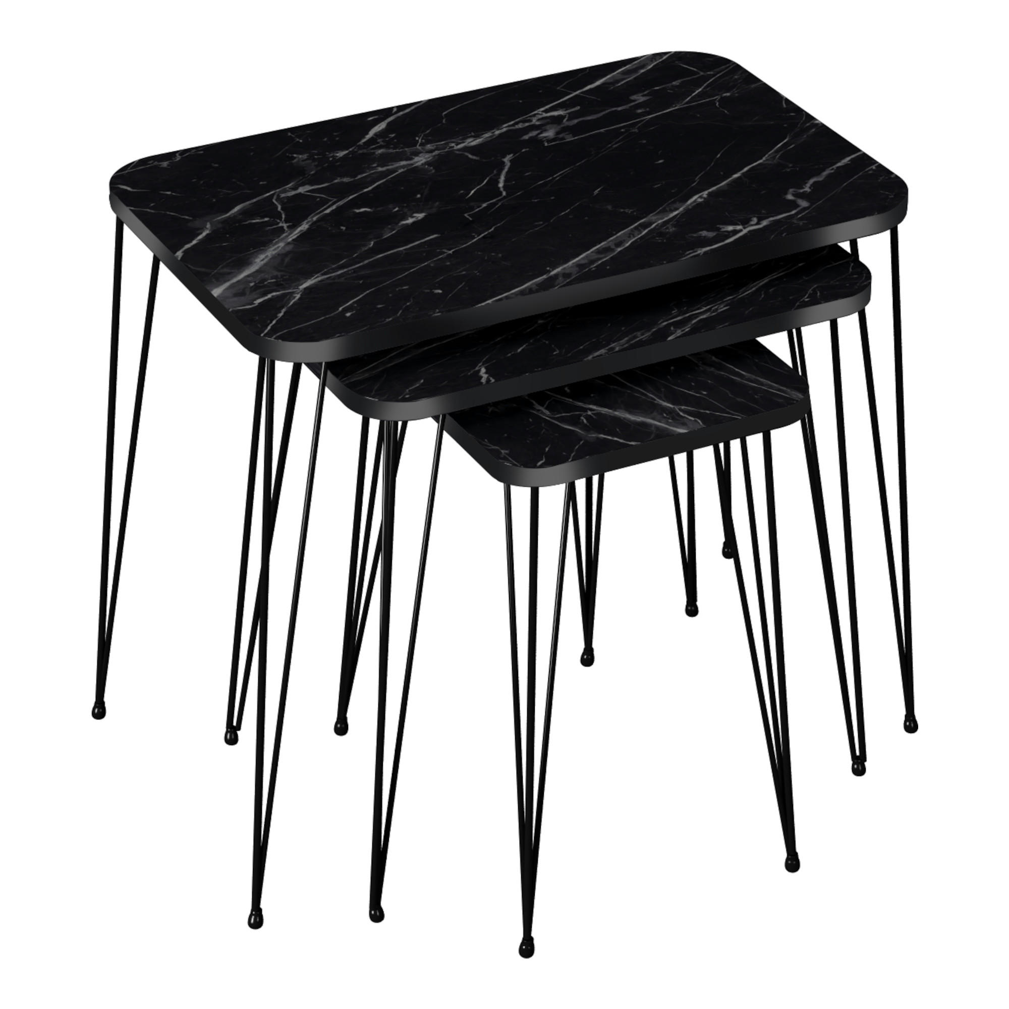 SATZTISCH Rudkøbing im 3er Set - Schwarz, Metall (37/60/55cm) - [en.casa]