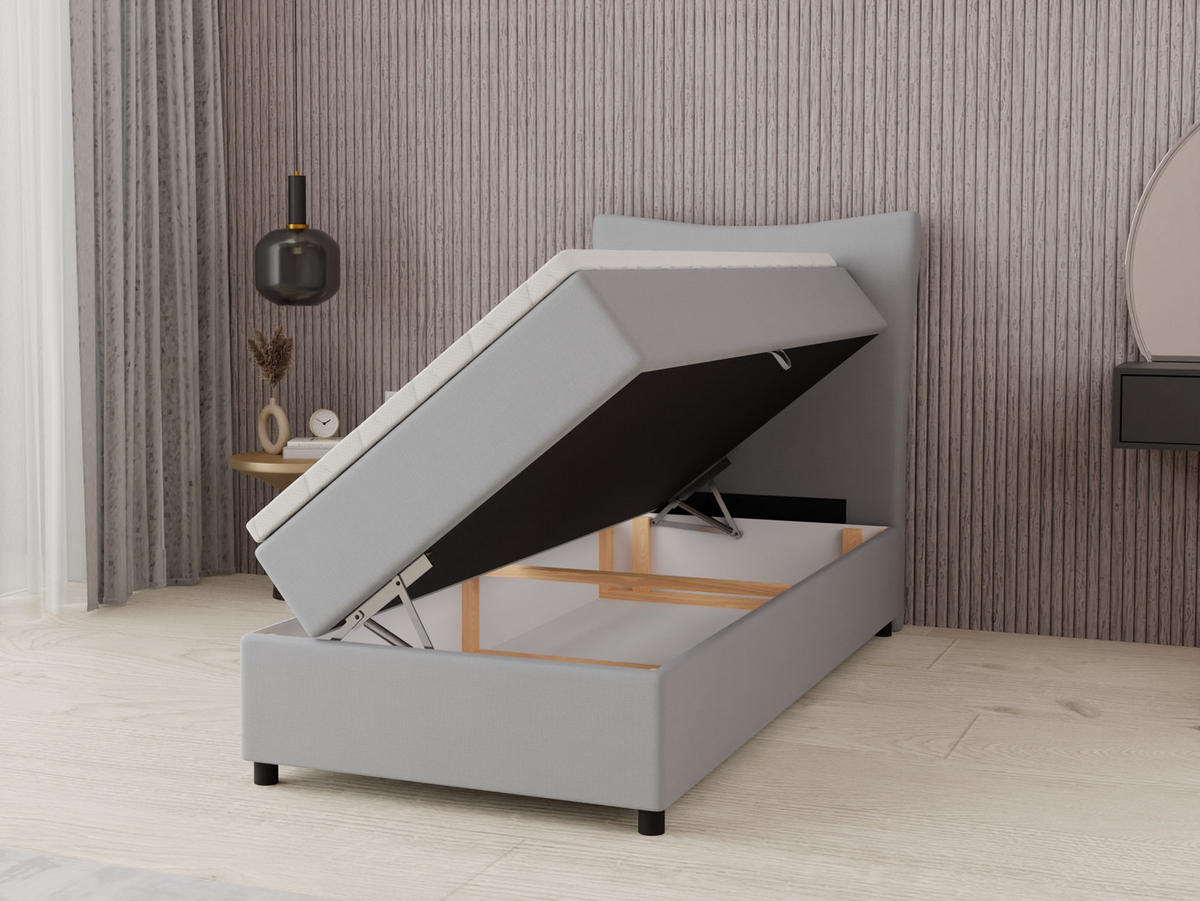 BOXBETT Nevada 90 x 200 cm Doppelbett mit hochwertiger Bonell-Matratze und Topper - grau - Grau, Holz (90/200cm) - Panda Möbel