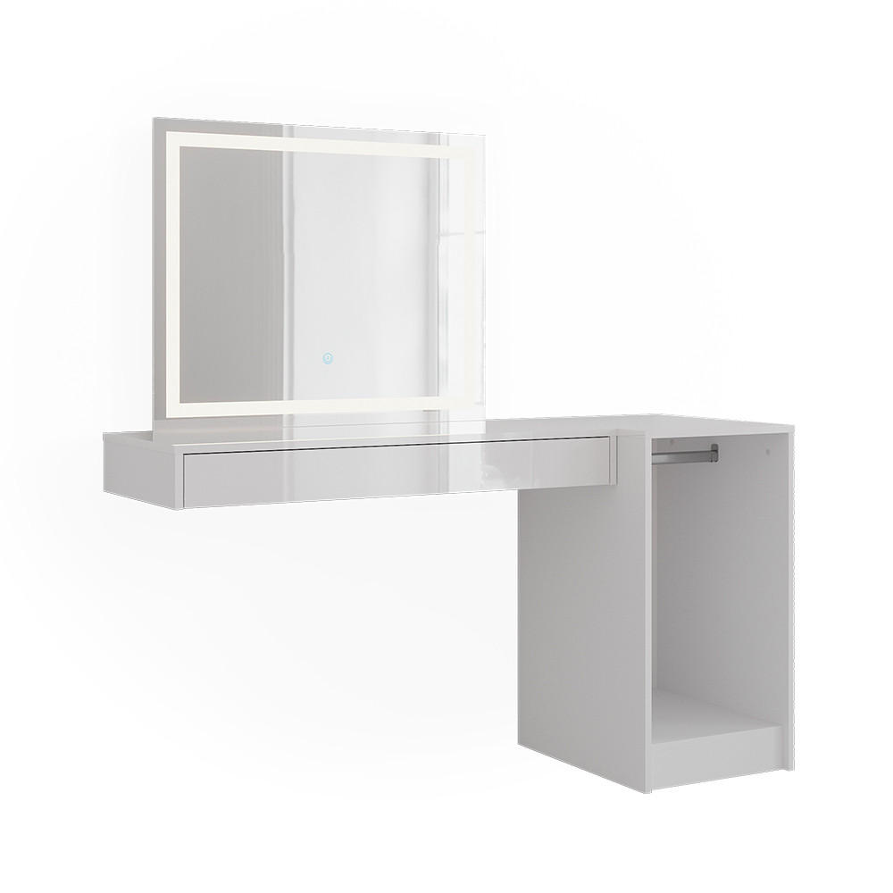 MASUTA DE TOALETA Sherry, Alb, 140.2 cm cu oglinda LED si modul cu bara pentru haine