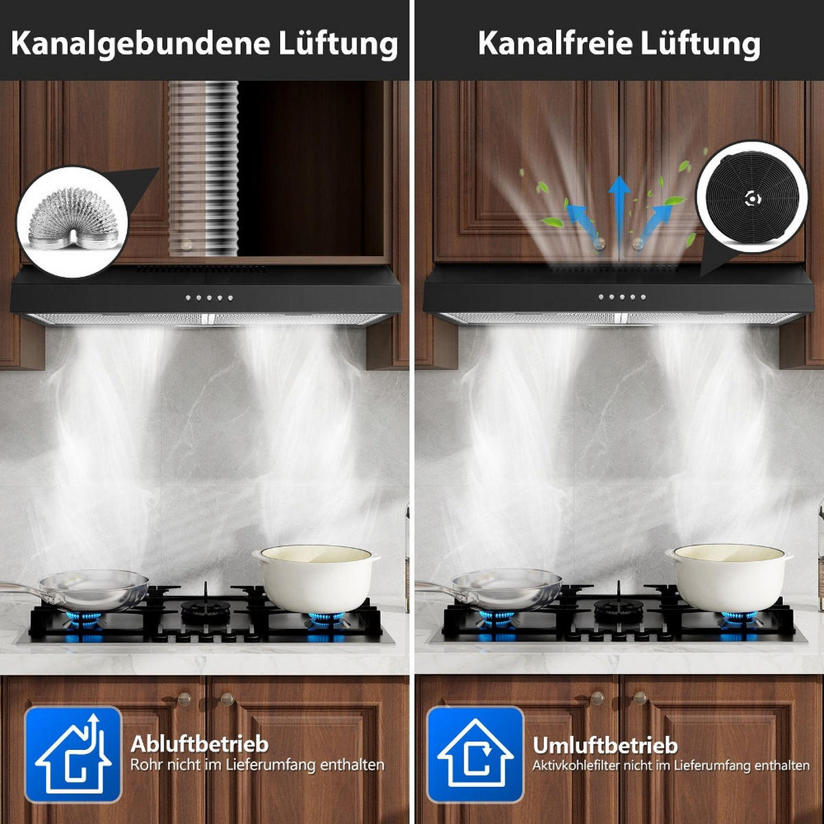 DUNSTABZUGSHAUBE Unterbau, ENERGIEEFFIZIENZKLASSE A+, 250 M³/h, Mit LED Beleuchtung, Edelstahl, Für Küchen, 60 Cm - Schwarz, Metall (14.02/49.02/64cm) - Rolipo