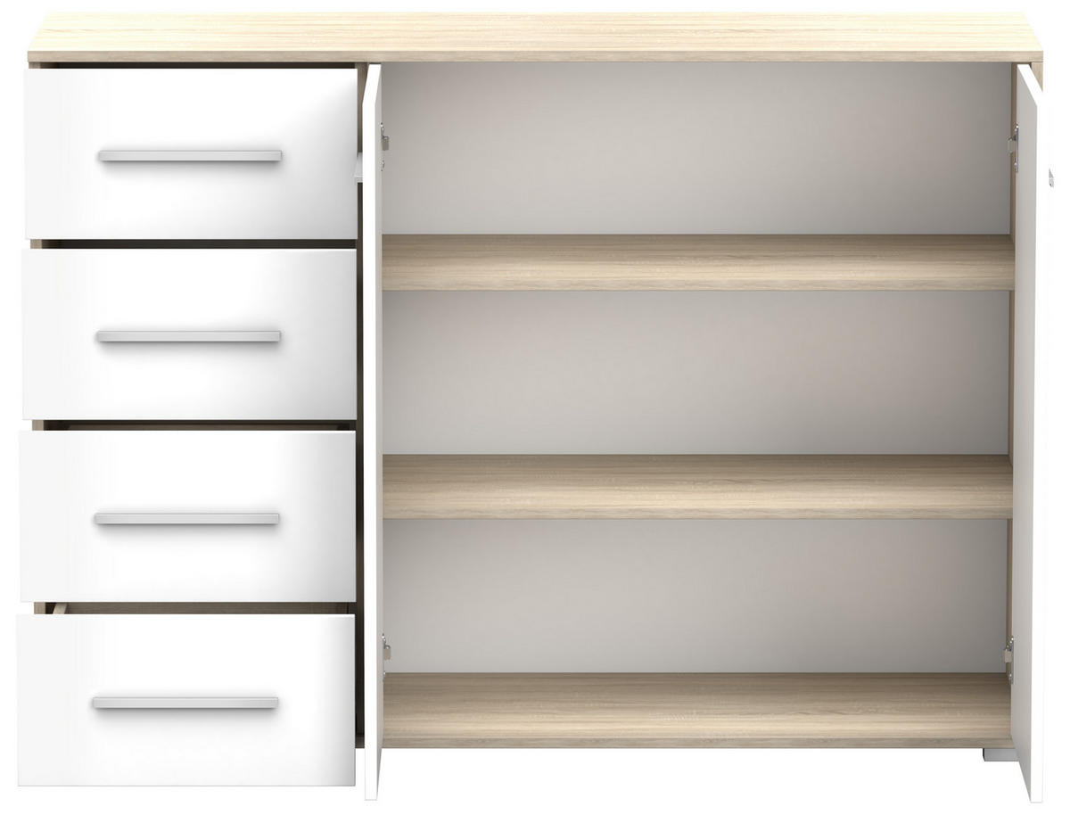 KOMMODE Frida 01 2D4S Sonoma/Weiß 135 cm - Alufarben/Weiß, Holzwerkstoff/Kunststoff (135/95/45cm) - imoebel24