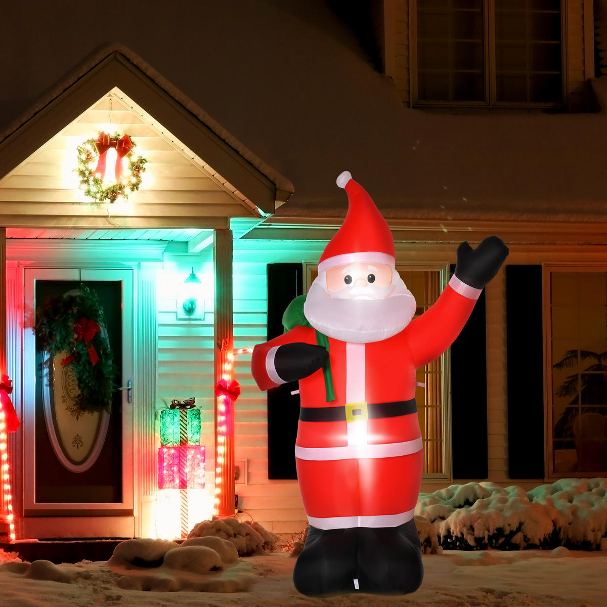 AUFBLASBAR Weihnachtsdeko 2,4 m Weihnachtsmann mit LED-Beleuchtung Gartendeko - Rot, Kunststoff (100/240/140cm) - HOMCOM