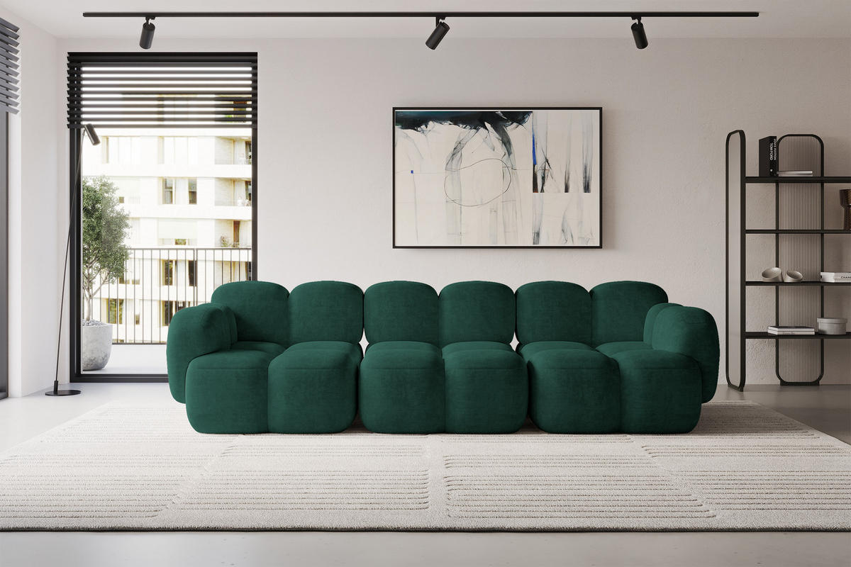 3-SITZER modulares Sofa Miko-S2 300x118x75 cm Grün Velours - Schwarz/Grün, Holzwerkstoff/Kunststoff (300/75/118cm) - ALTDECOR