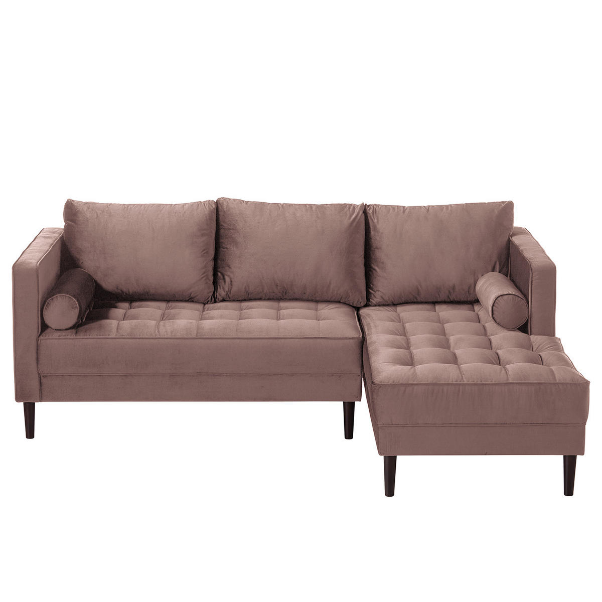 ECKSOFA - Samt - Dunkelbraun/Mauve, Birkenholz/Textil (201/155cm) - home24
