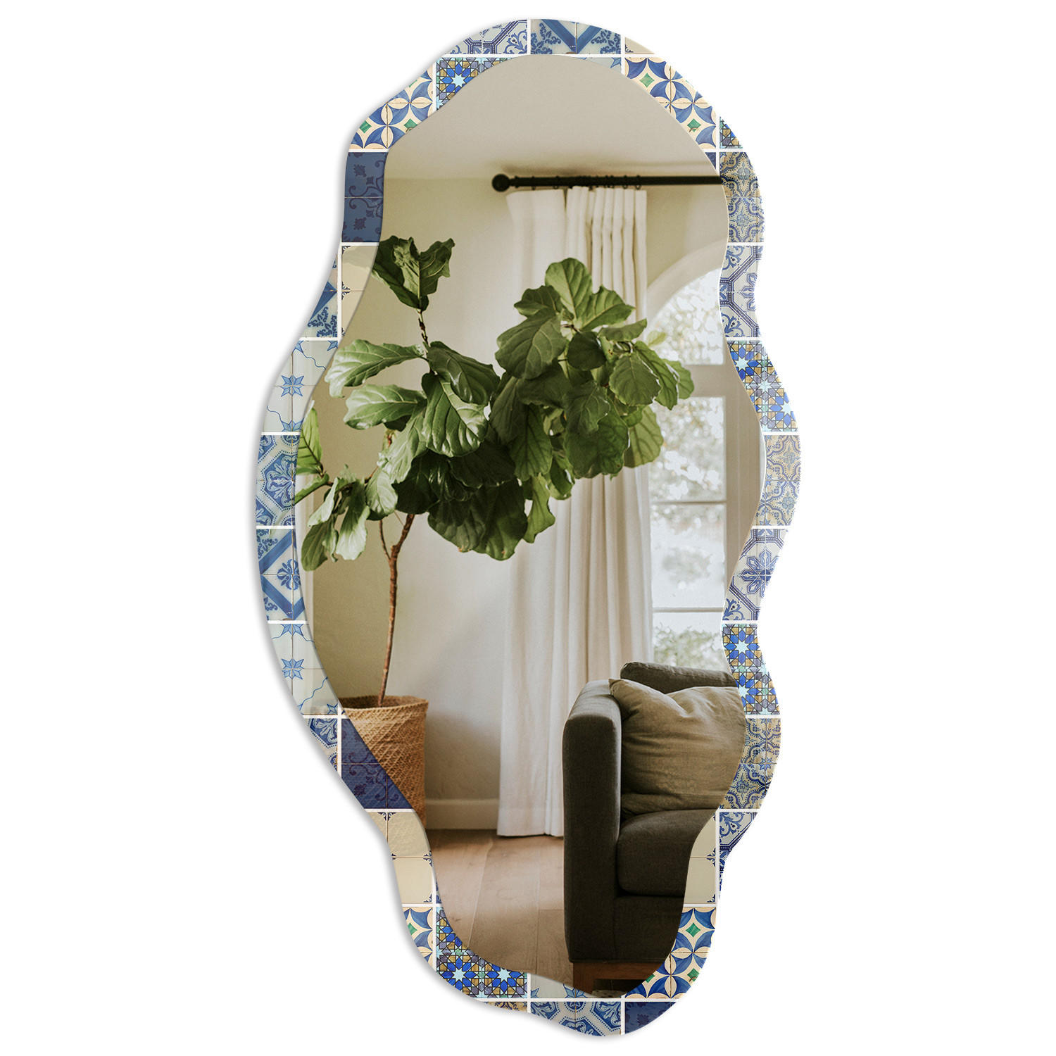 SPIEGEL 90x45 cm asymmetrisch mit Druck - Azulejos-Fliesen - Transparent, Glas (45/90/0.4cm) - TULUP