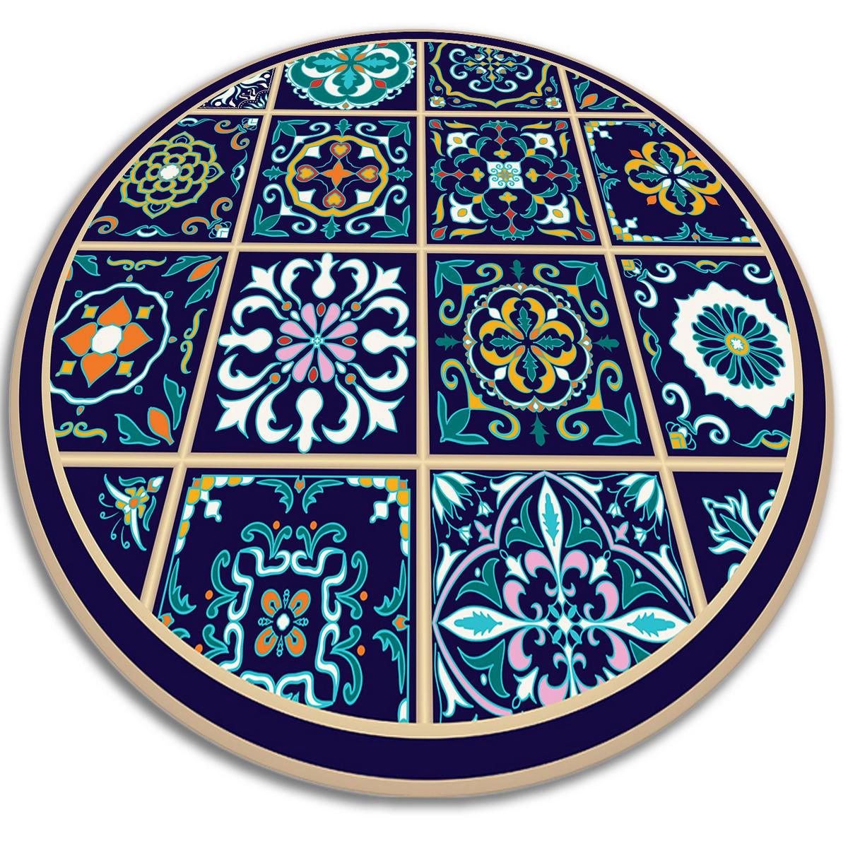 VINYL TEPPICH Ø130 cm Portugiesische Fliesen - Dunkelblau, Kunststoff (130/130cm) - TULUP