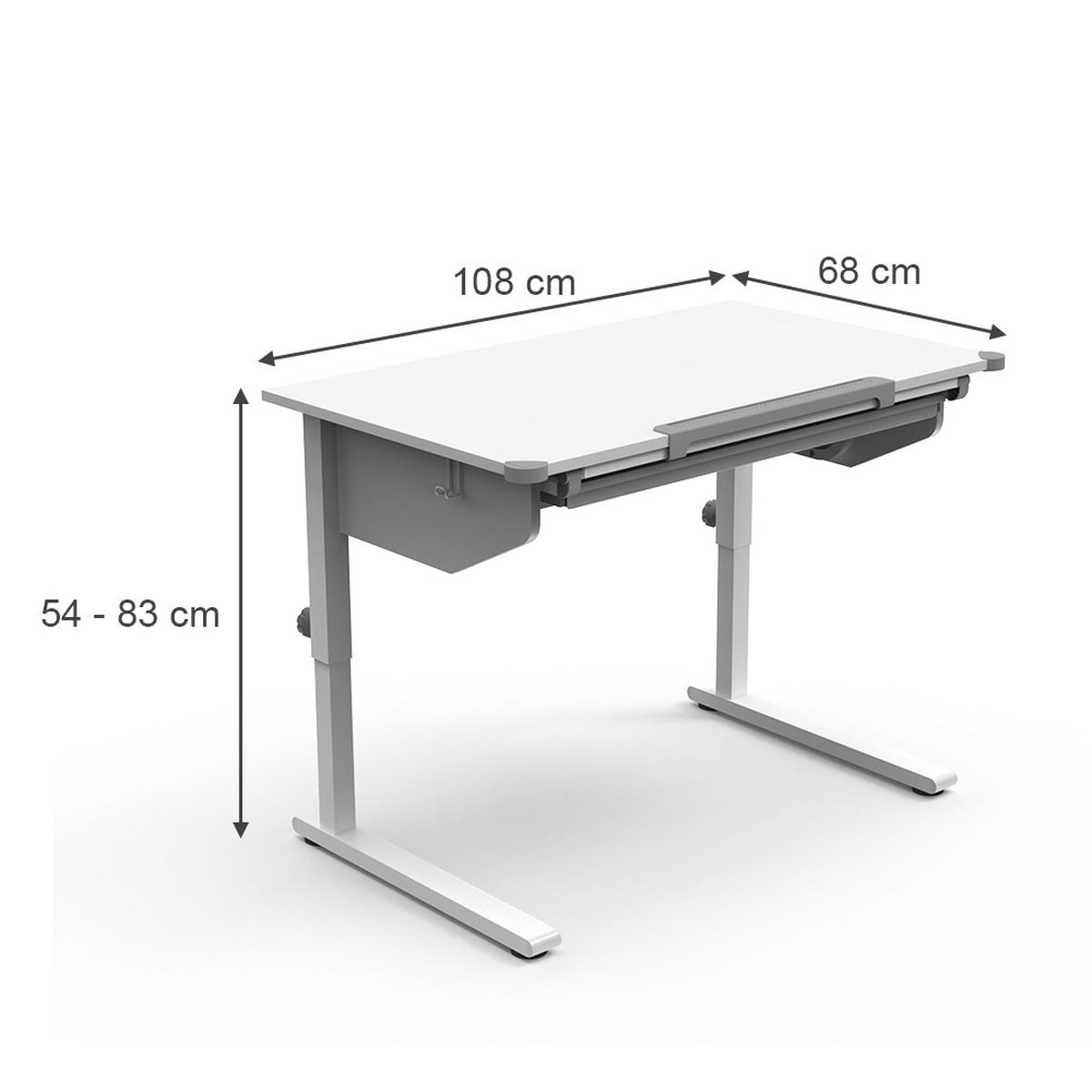 KINDERSCHREIBTISCH Arc Weiß 108 x 68 cm höhenverstellbar - Weiß, Holzwerkstoff (108/83.5/68cm) - Vicco