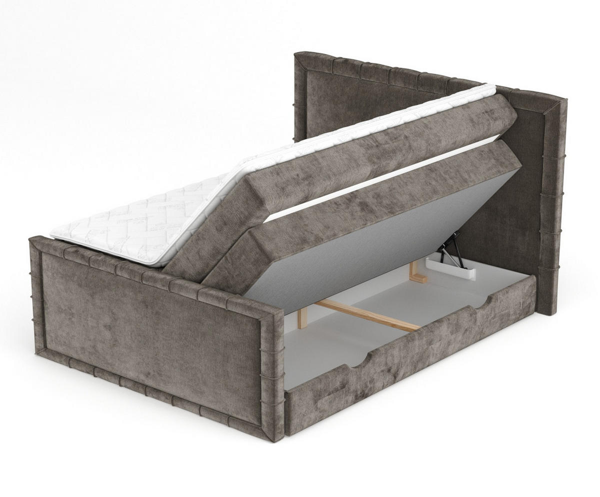 BOXBETT Estelle Braun 140/200 cm im Chenille-Stoff - Schwarz/Braun, Holz/Holzwerkstoff (140/200cm) - Maison de Reve