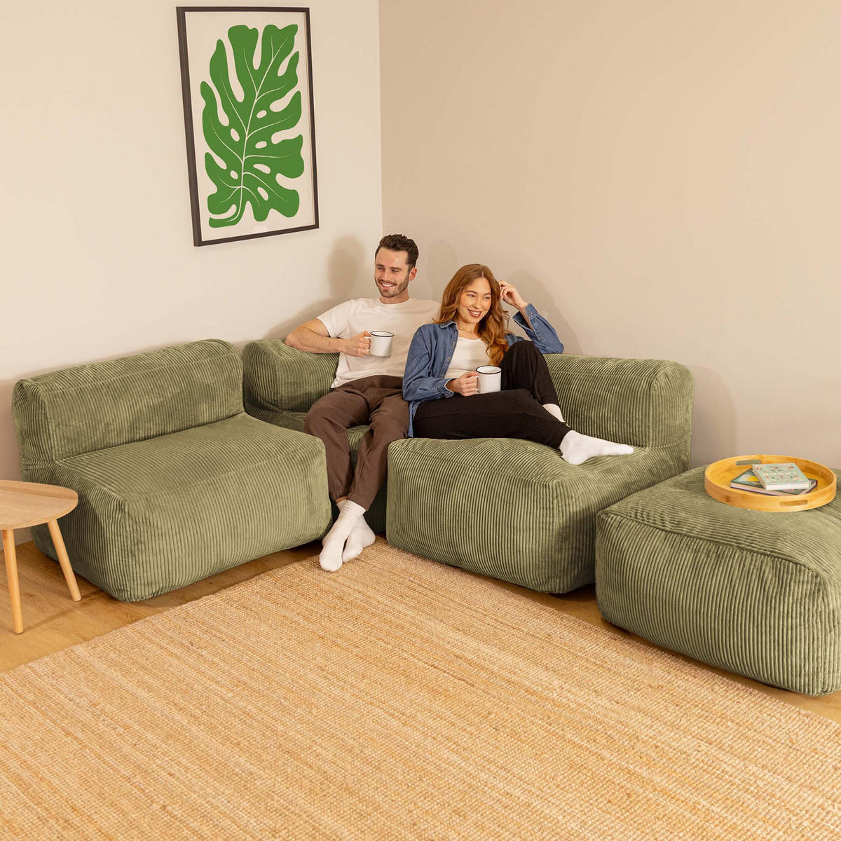 SITZSACK-SOFA 3-tlg. ZEN: Ecksessel, 2 Sessel - Grün, Textil (290/68/100cm) - icon