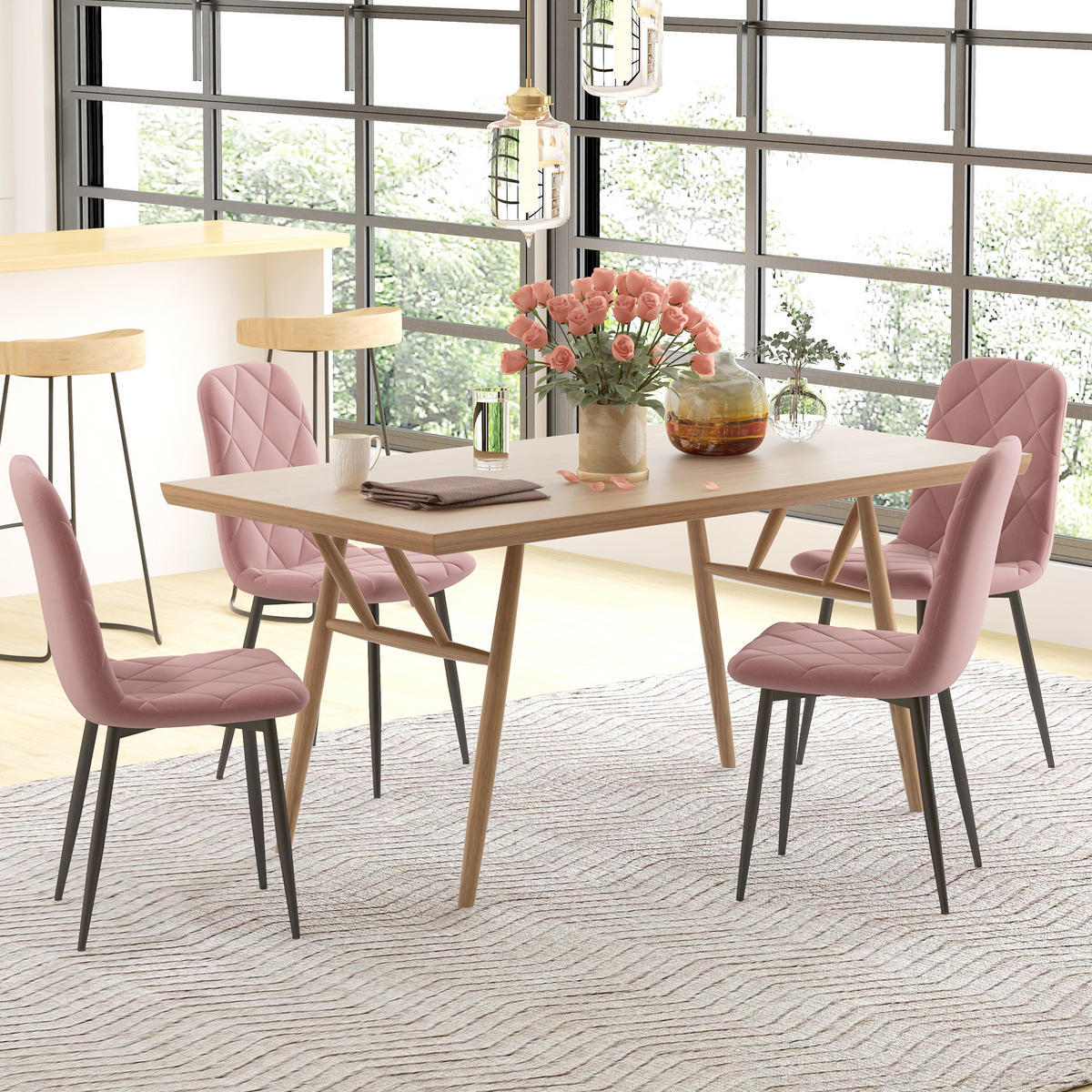 ESSZIMMERSTÜHLE 4er Set Küchenstuhl mit Rückenlehne, Rosa - Rosa, Kunststoff (45/87/54cm) - HOMCOM