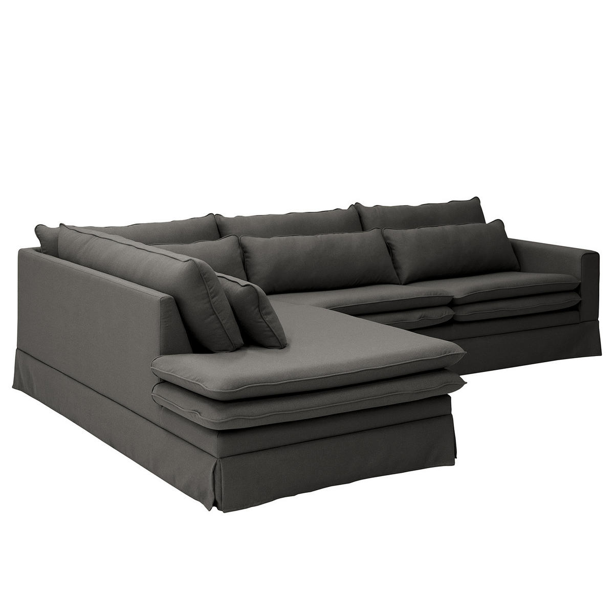 ECKSOFA mit Husse - Ottomane, Webstoff - Anthrazit/Schwarz, Kunststoff/Textil (299/222cm) - home24