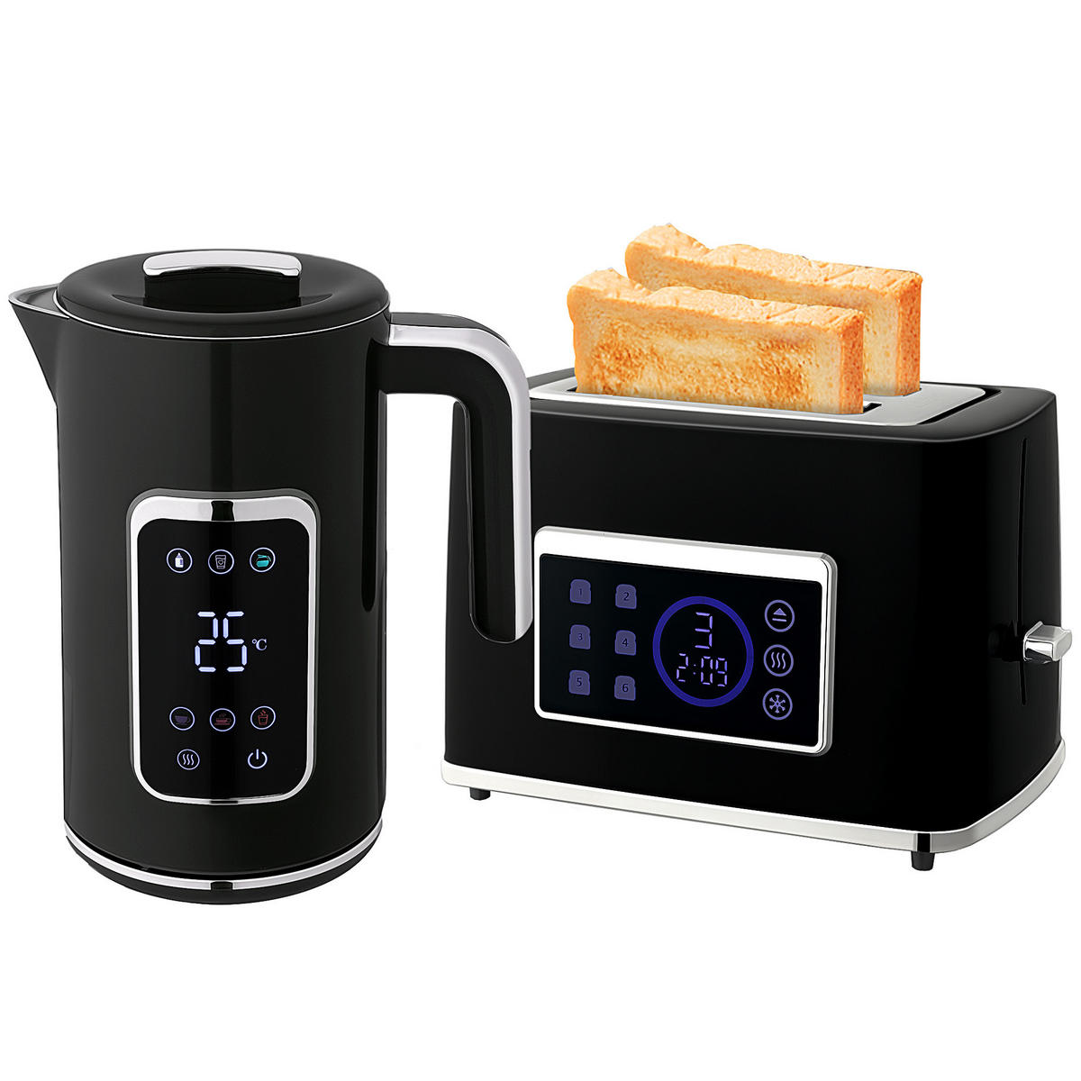 TOASTER mit Wasserkocher DE-07882 Schwarz - Schwarz, Metall (15/26.3/22.5cm) - ComfortXL