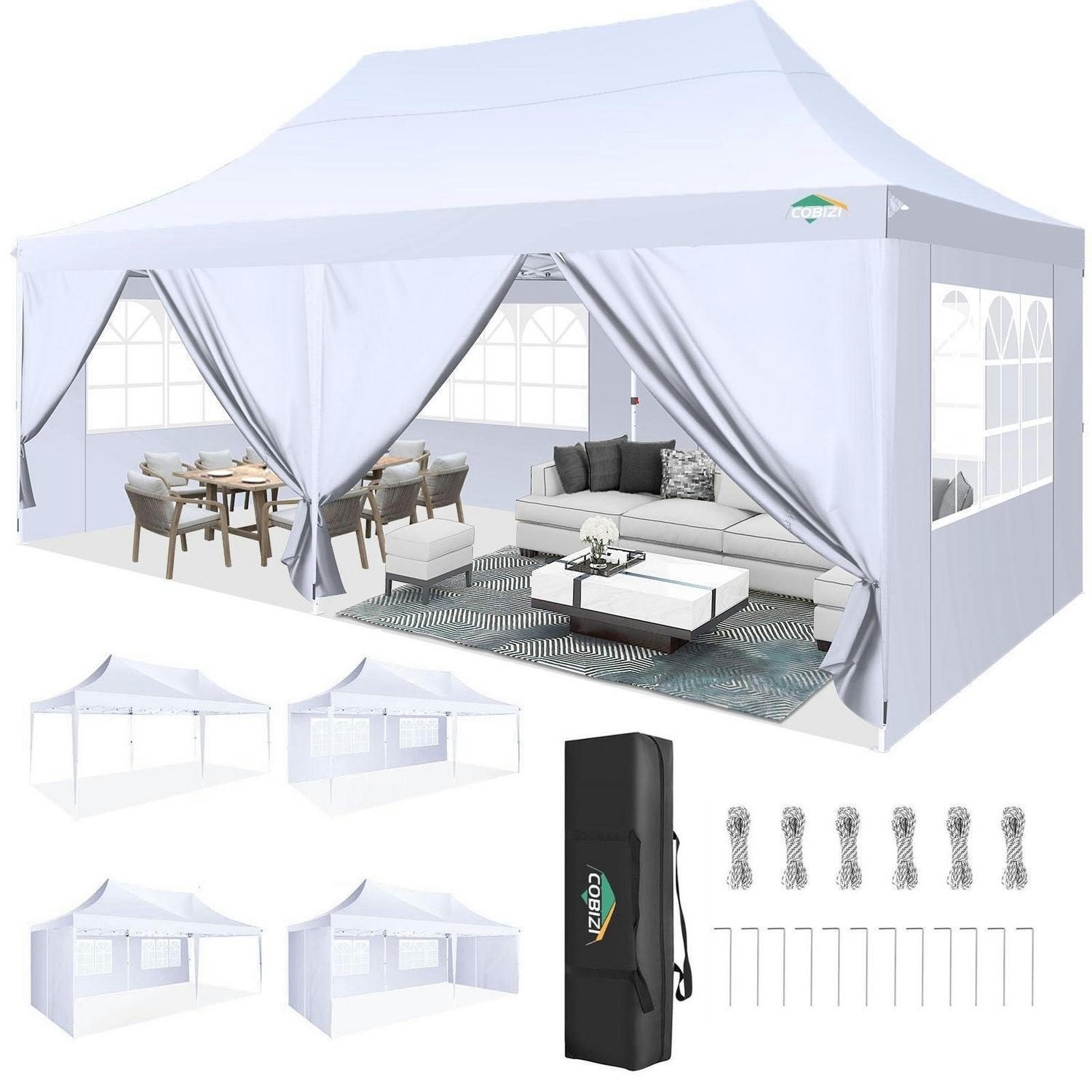 FALTPAVILLON 3x6m Weiß mit 6 Seitenteilen Wasserdicht UV-Schutz - Weiß, Textil (300/297/600cm)