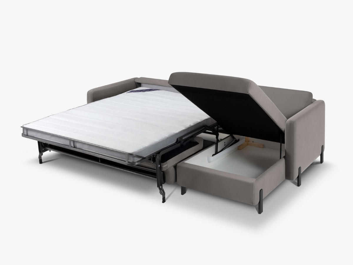 ECKSOFA ausklappbar rechts Gloria aus Samt grau 5 Sitzplätze - Grau, Textil (170/280cm) - Micadoni