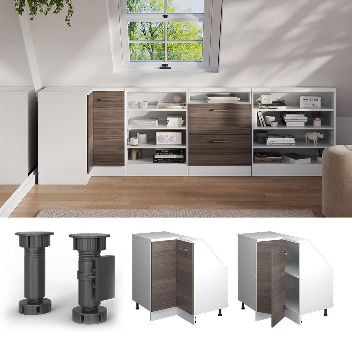 DACHSCHRÄGENSCHRANK ECKSCHRANK Rion Edelgrau/Weiß 75.6 x 81.6 cm mit 1 Tür - Weiß/Grau, Holzwerkstoff (75.6/81.6/75.6cm) - Vicco