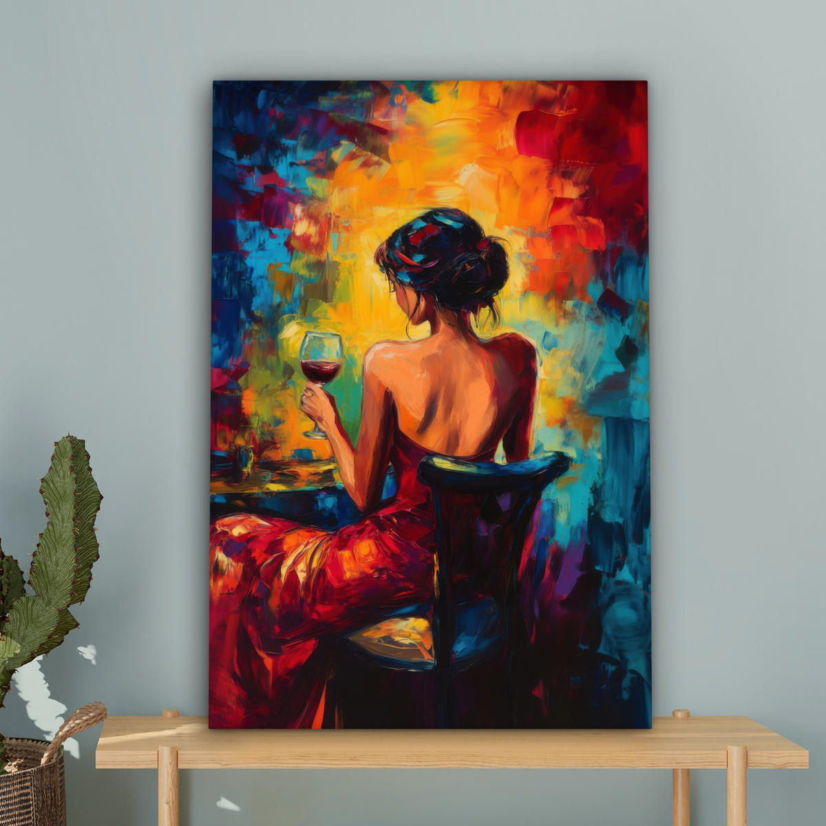 LEINWANDBILD Wein - Frau - Stimmungsvoll - Farbenfroh 60x90 cm - Bordeaux, Textil (60/90cm) - MuchoWow