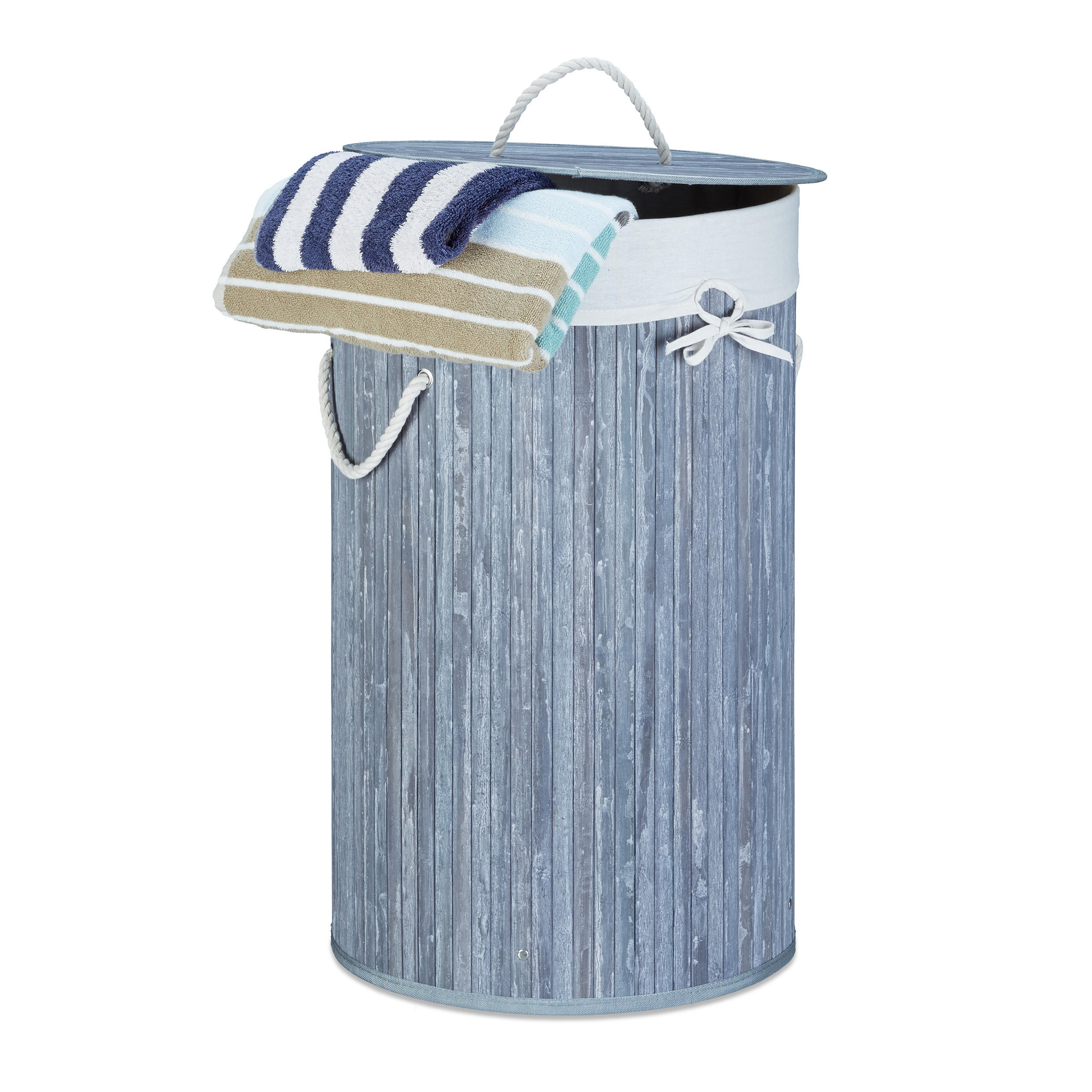 WÄSCHEKORB - Grau, Holz/Textil (41/65/41cm) - Relaxdays