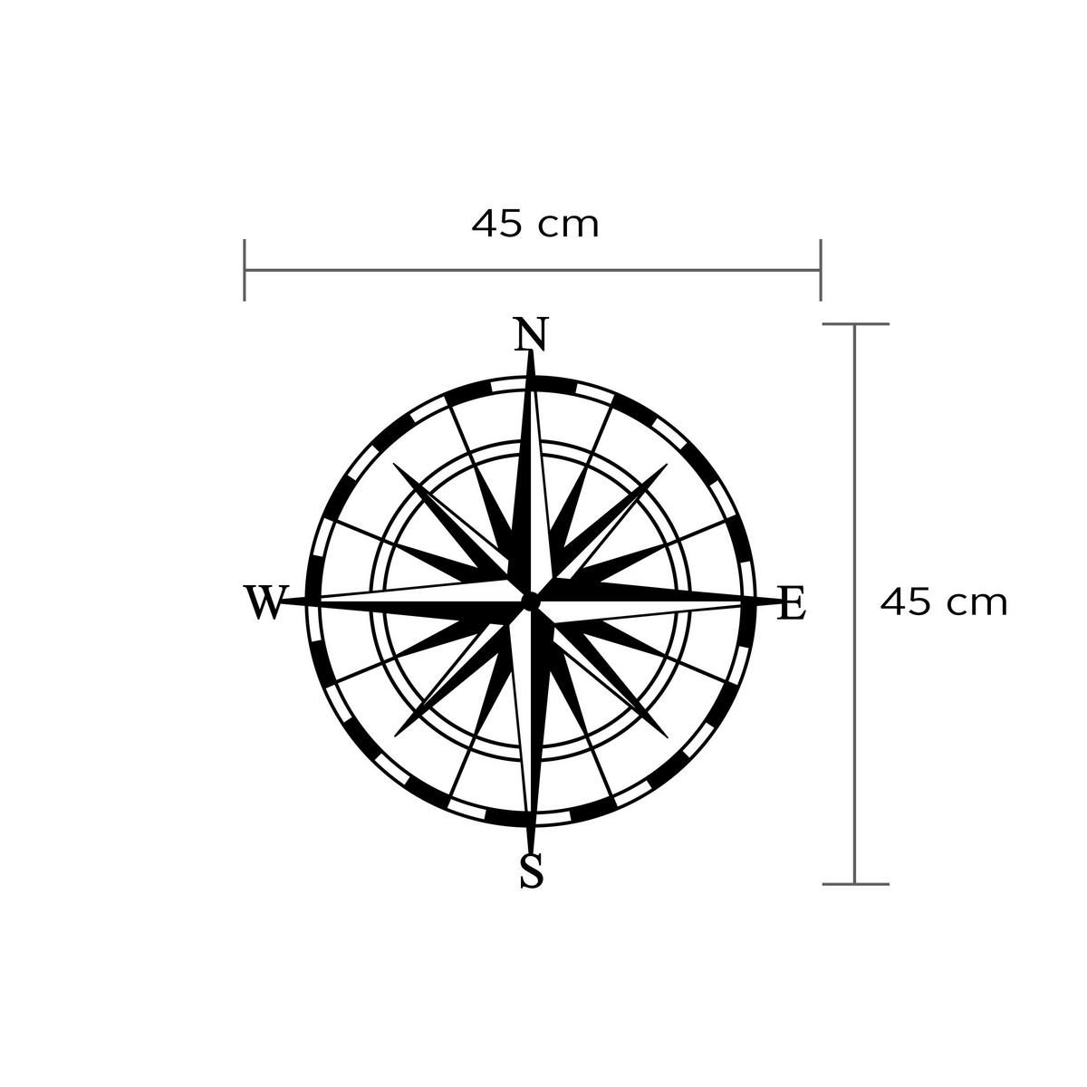 WANDDEKORATION Metal Nr.23 Compass 45/45/1.5 cm - Schwarz, Metall (45/45/1.5cm) - Decortie