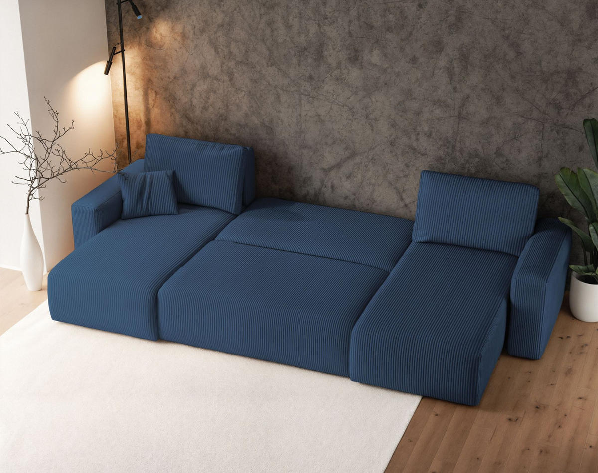 WOHNLANDSCHAFT Pianoni Marineblau Cordbezug - Schwarz/Dunkelblau, Kunststoff/Textil (312/83/140cm) - Selsey