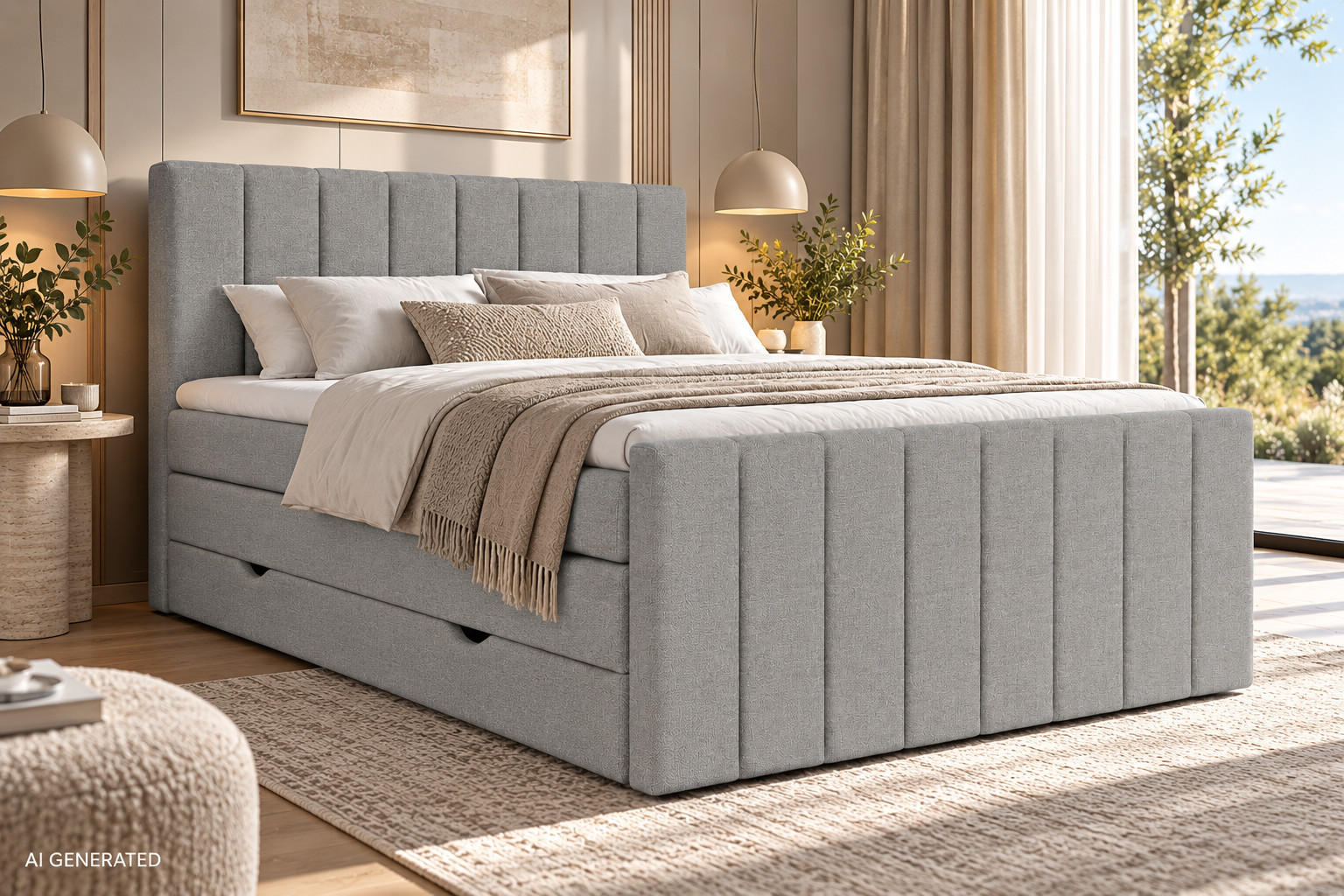 BOXSPRINGBETT Ruby Grau 200/200 cm mit Matratze und Topper - Schwarz/Grau, Holz/Holzwerkstoff (200/200cm) - Maison de Reve