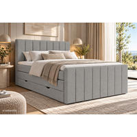 BOXSPRINGBETT Ruby Grau 200/200 cm mit Matratze und Topper - Schwarz/Grau, Holz/Holzwerkstoff (200/200cm) - Maison de Reve