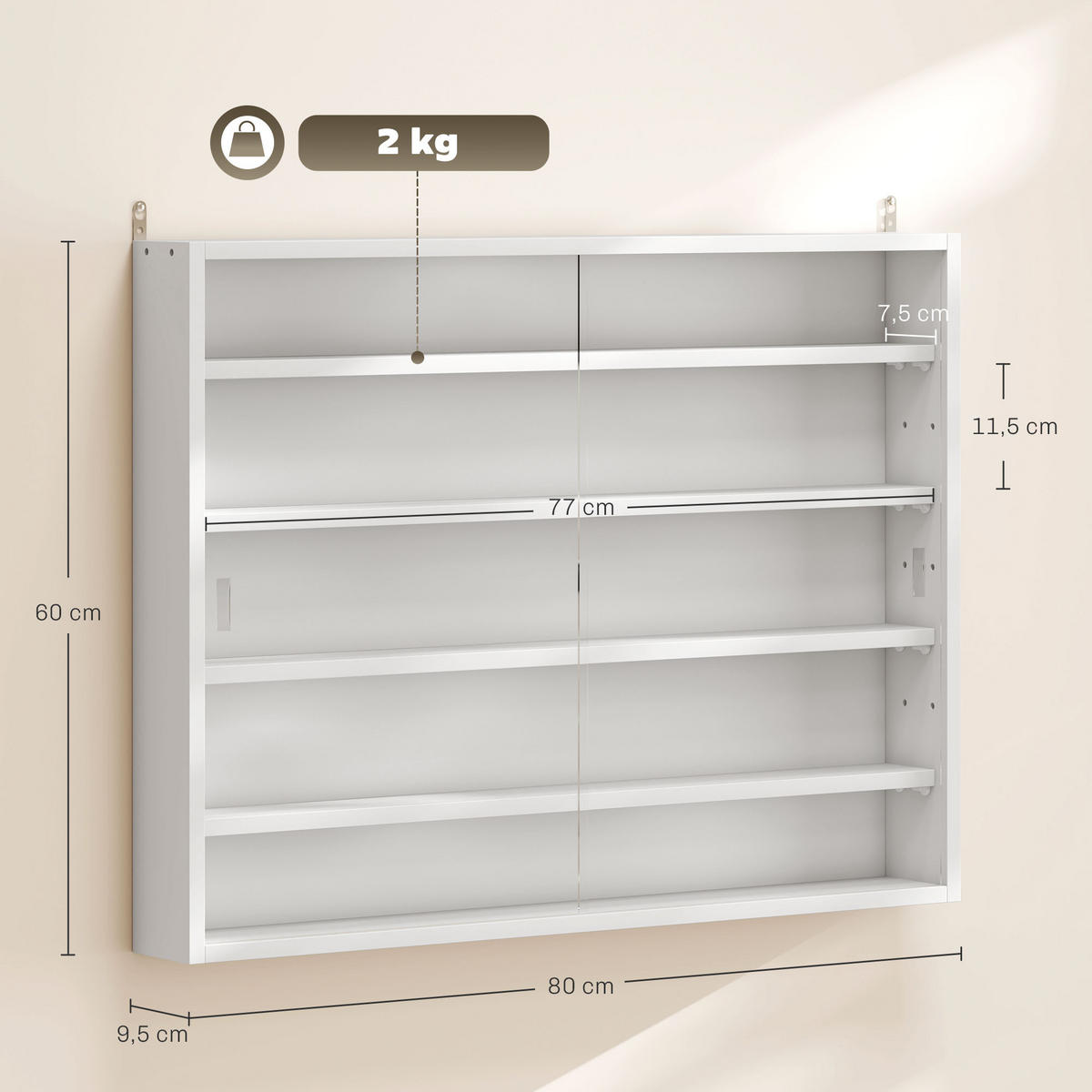 BÜCHERREGAL 80/9,5/60 cm Weiß - Weiß, Karton (203.2/152.4/24.13cm)