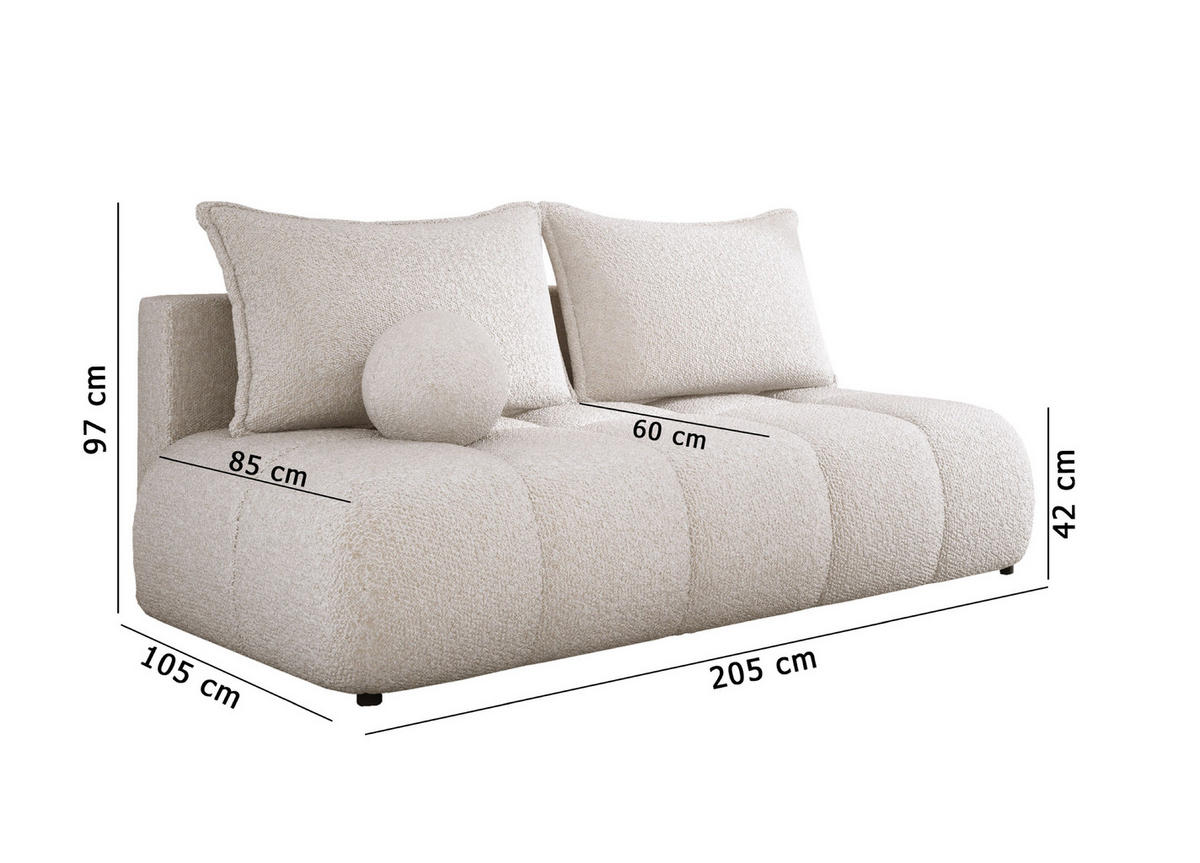 SOFA COCO MINI SCHLAFSOFA mit Bettfunktion, CLOUD Stoffbezug, 2-Sitzer, freistehend, Größe: 205x105x97 cm, Beige - Beige, Holz/Textil (205/97/105cm) - DomoHome