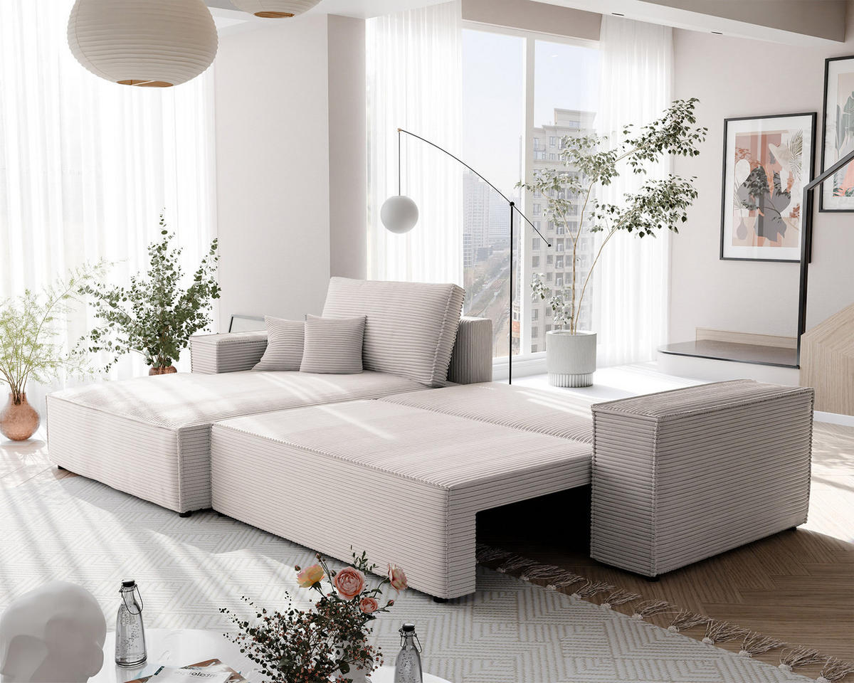 ECKSOFA NOVA mit Schlaffunktion und Bettkasten Creme - Creme, Holzwerkstoff/Kunststoff (250/160cm) - Idohome