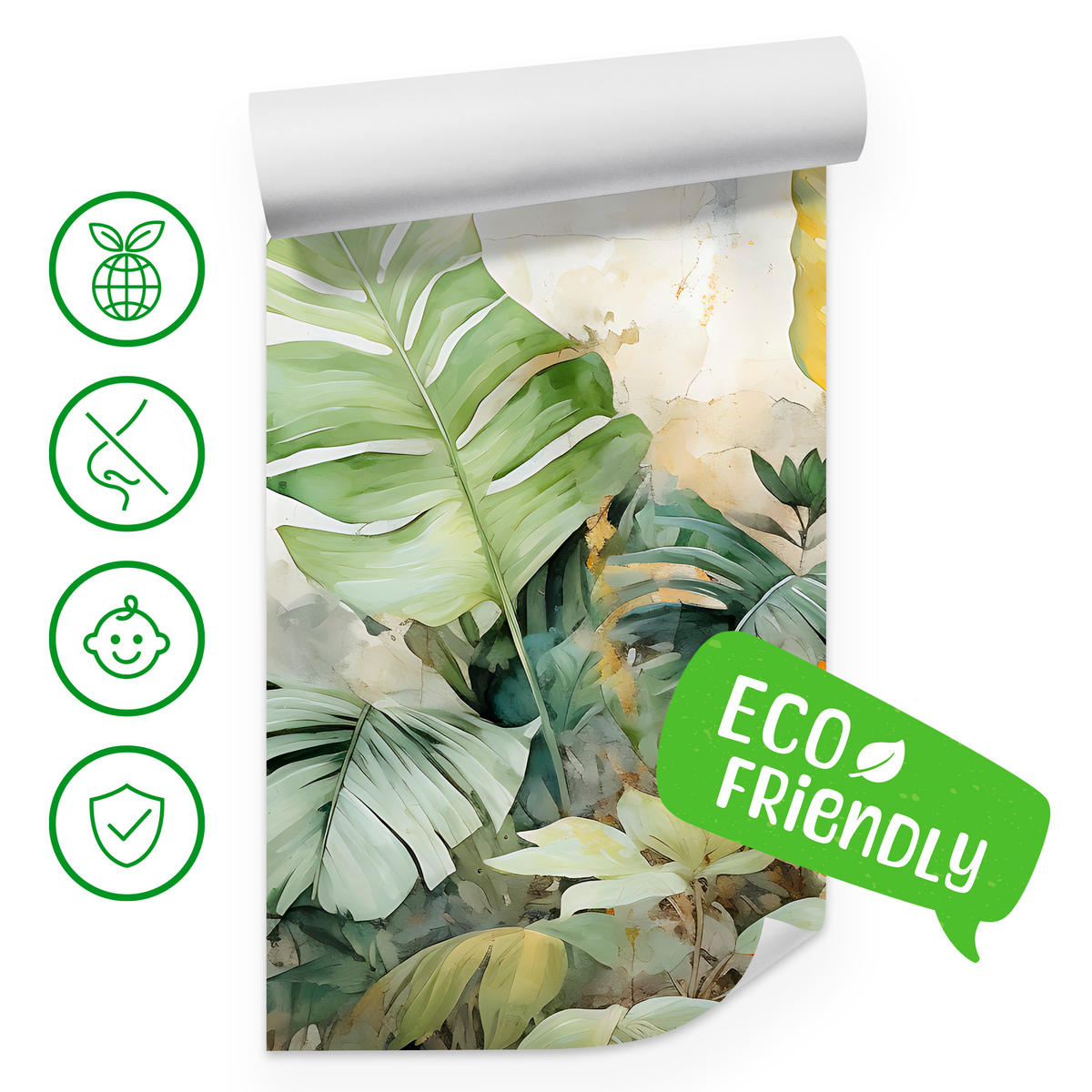 FOTOTAPETE für Wohnzimmer Tropische Blätter Aquarell Abstrakt 150x105 - Gelb/Beige, Papier (150/105cm) - Muralo