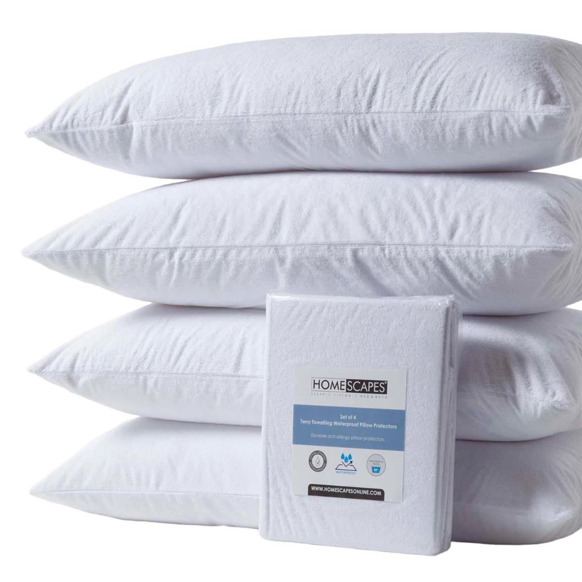 KISSENSCHONER Frottee wasserdicht 40/80 cm, 4er-Set mit Reißverschluss - Weiß, Textil (40/80cm) - Homescapes