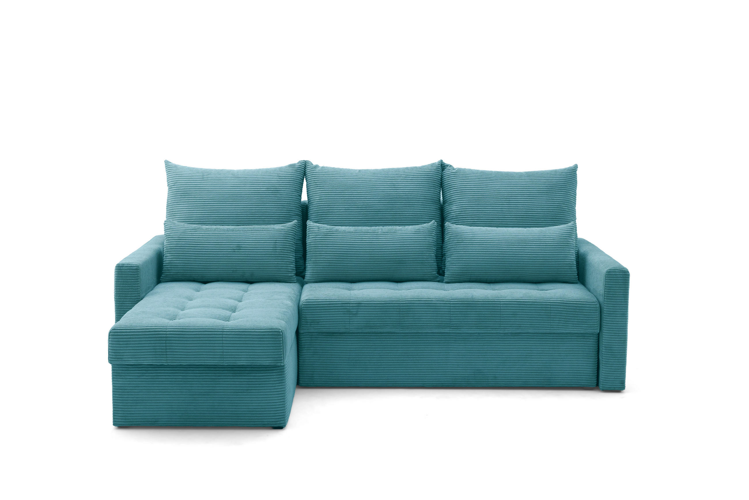 ECKSOFA PULA L Links mit Schlaffunktion 132x198 Cord Blau - Blau/Schwarz, Holz/Kunststoff (214/145cm) - Muffo