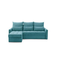 ECKSOFA PULA L Links mit Schlaffunktion 132x198 Cord Blau - Blau/Schwarz, Holz/Kunststoff (214/145cm) - Muffo