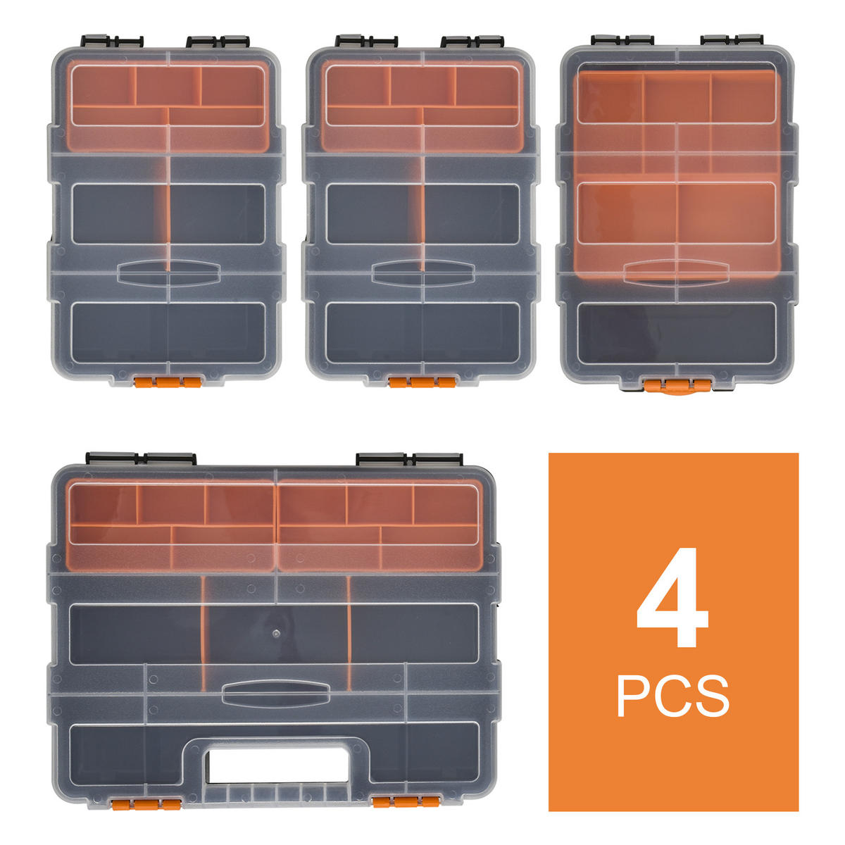 MULTIFUNKTIONALES Werkzeugbox, 4PCS Werkzeugaufbewahrung Box, Kunststoff, Orange+Schwarz - Multicolor, Kunststoff (22.5/5.5/28.7cm) - DURHAND
