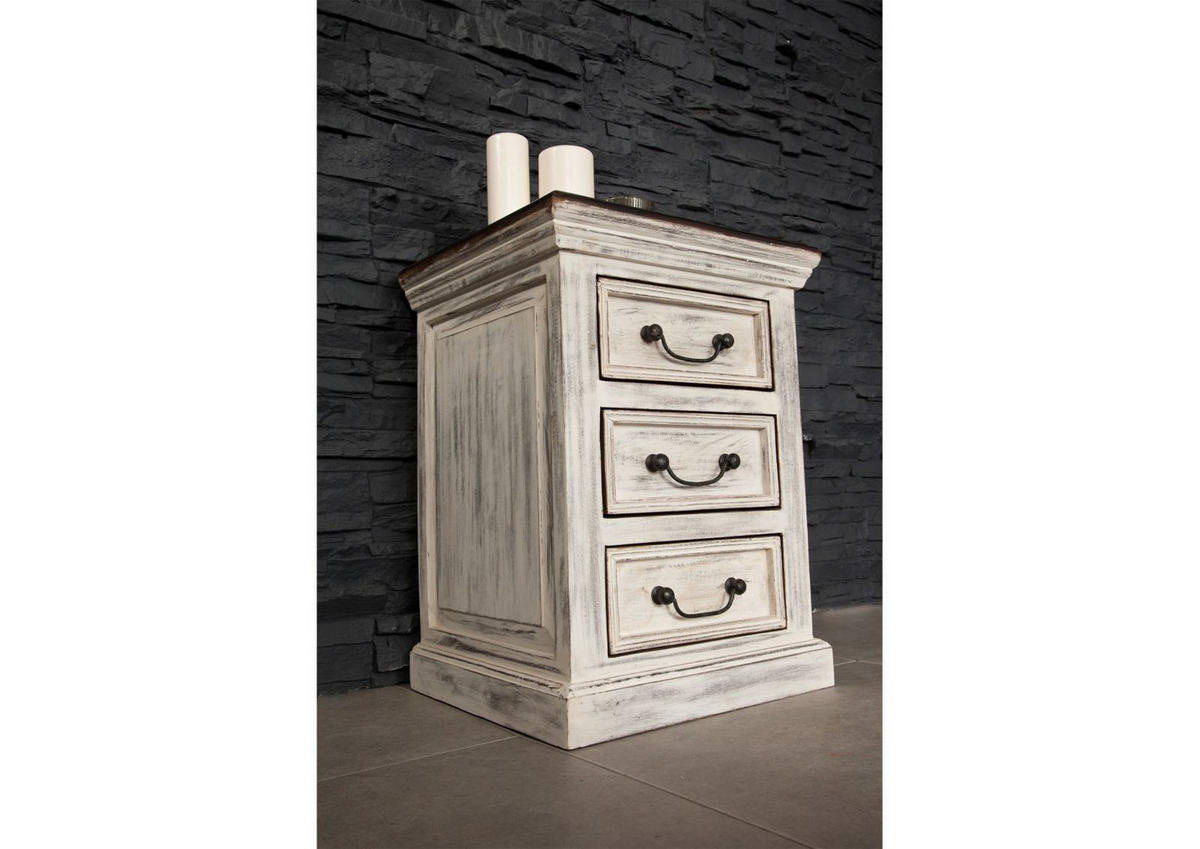NACHTKOMMODE Mango / Akazie 45x40x60 weiß gewachst CASTLE-ANTIK #65 - Weiß, Holz (45/60/40cm) - Massivmoebel24