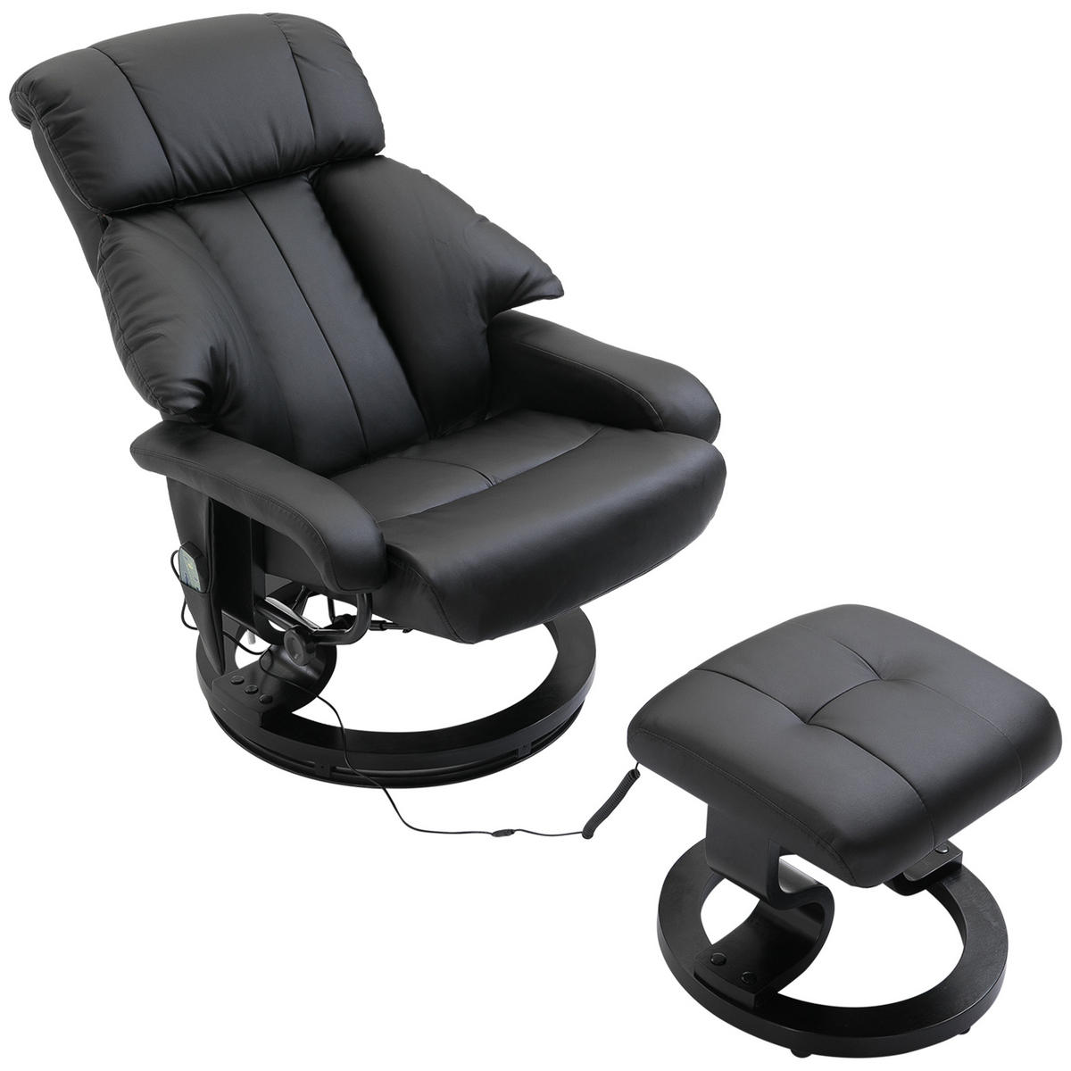 MASSAGESESSEL DE-06355 Mit Fusshocker, 10 Vibrationspunkte, 145° neigbar Schwarz - Schwarz, Holzwerkstoff (80/102/76cm) - ComfortXL