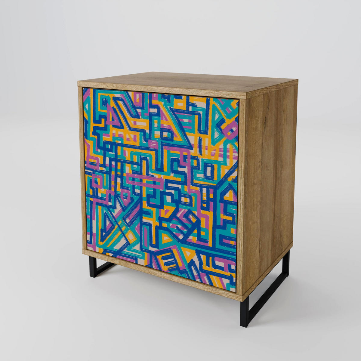 SIDEBOARD MEMORIES MAP, Eichefarben, 57,5x42x77,5 cm, Schräge Buchenholzfüße - Eichefarben/Buchefarben, Holzwerkstoff/Buchenholz (57.5/77.5/42cm) - SpaceRebels