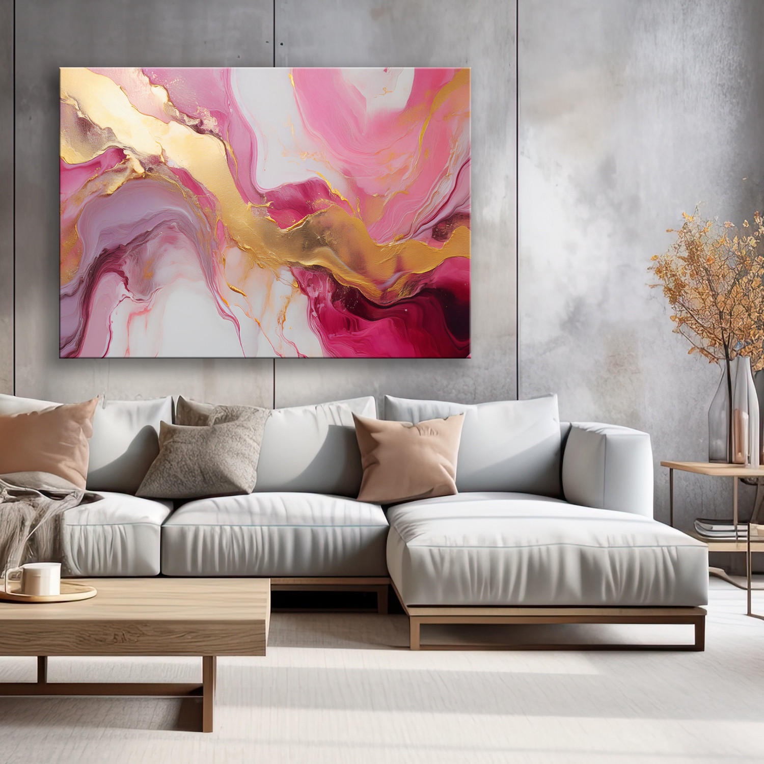 WANDBILD abstrakte marmorstruktur aus rosa gold - Pink, Textil (60/40cm) - Feeby