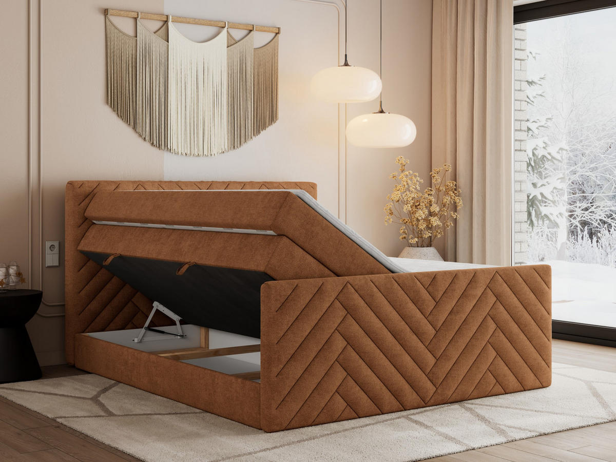 BOXSPRINGBETT PARIS KING DUO - 200/200 - Orange Struktur - H4 - Orange, Holz/Textil (200/200cm) - MKS