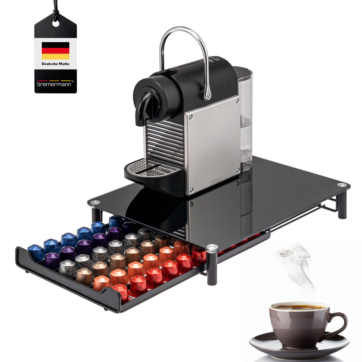 KAFFEEKAPSEL-BOX, für Nespresso, schwarz - Schwarz, Metall (31/7/40.5cm) - bremermann
