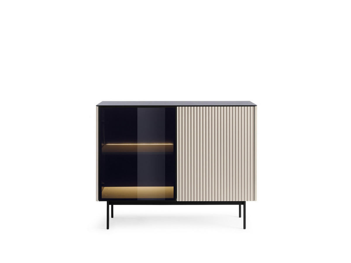 SIDEBOARD DIJON K107 107 cm (Kaschmir, Glasplatte, Antisol-Glas, LED) - Kaschmir/Schwarz, Glas/Holz (107/84/39cm) - Ravio